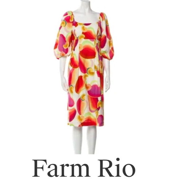 FARM Rio Dresses & Skirts - Farm Rio Colorful Abstract Puff Sleeve Mini Dress Size M‎ New